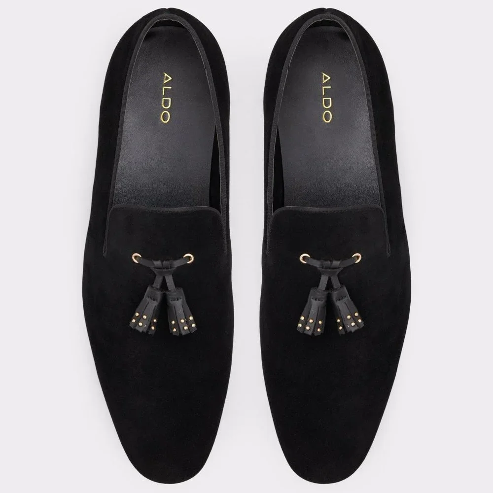 NWOB Aldo Croham Black Suede Tassel Loafer